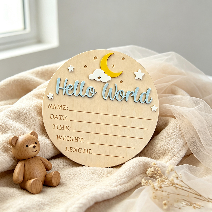Hello World Baby Birth Announcement Plaque