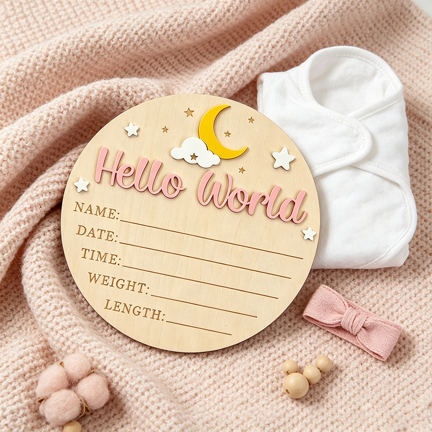 Hello World Baby Birth Announcement Plaque