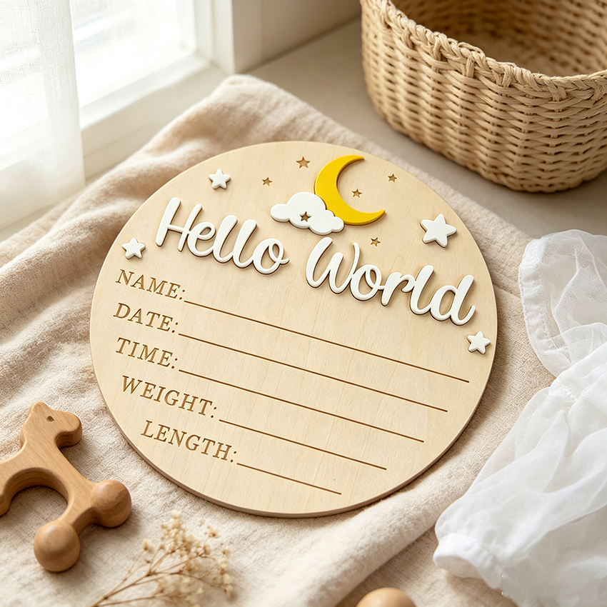 Hello World Baby Birth Announcement Plaque